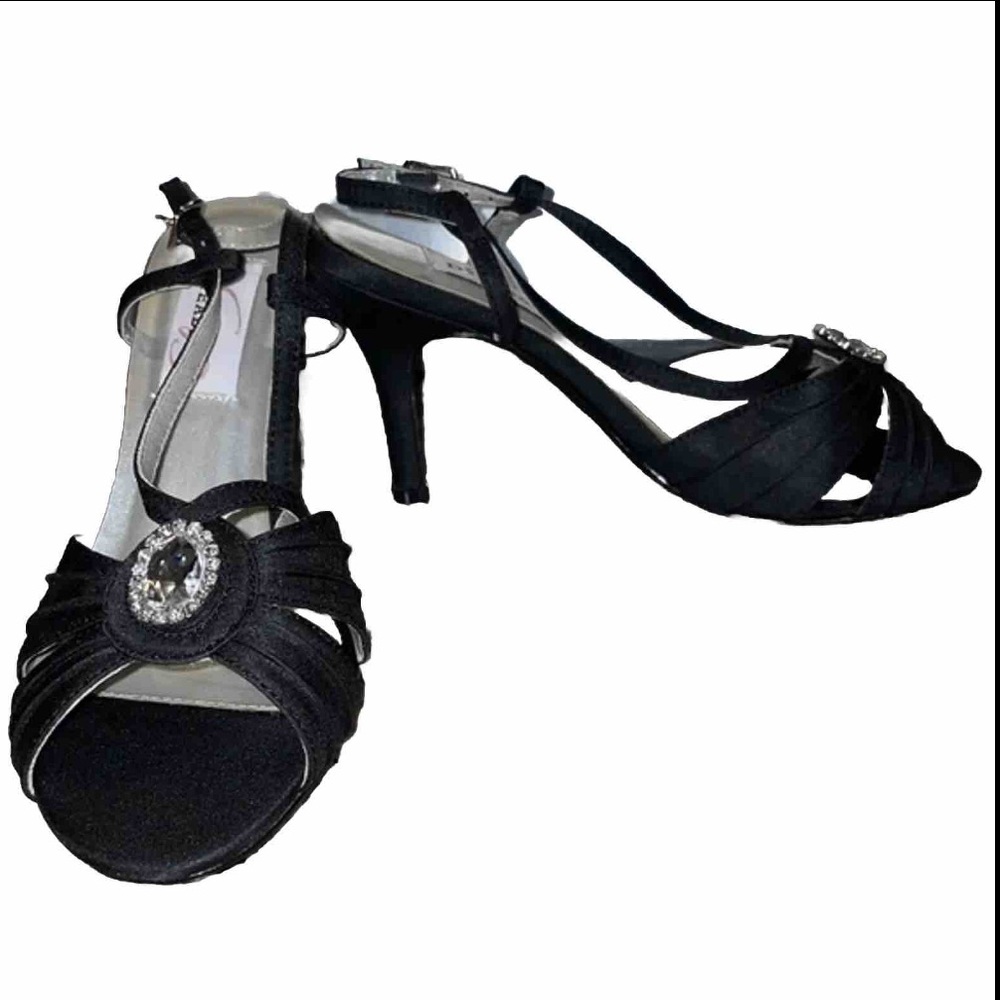 Dyeables-Janelle Women's Black Satin Evening Sandals Size 6.5